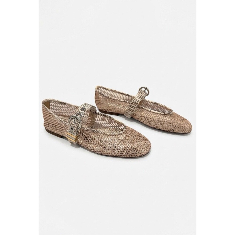 Steve Madden Lucia Mesh Mary Jane Flats Snake Trim Blush Multi Size 8.5